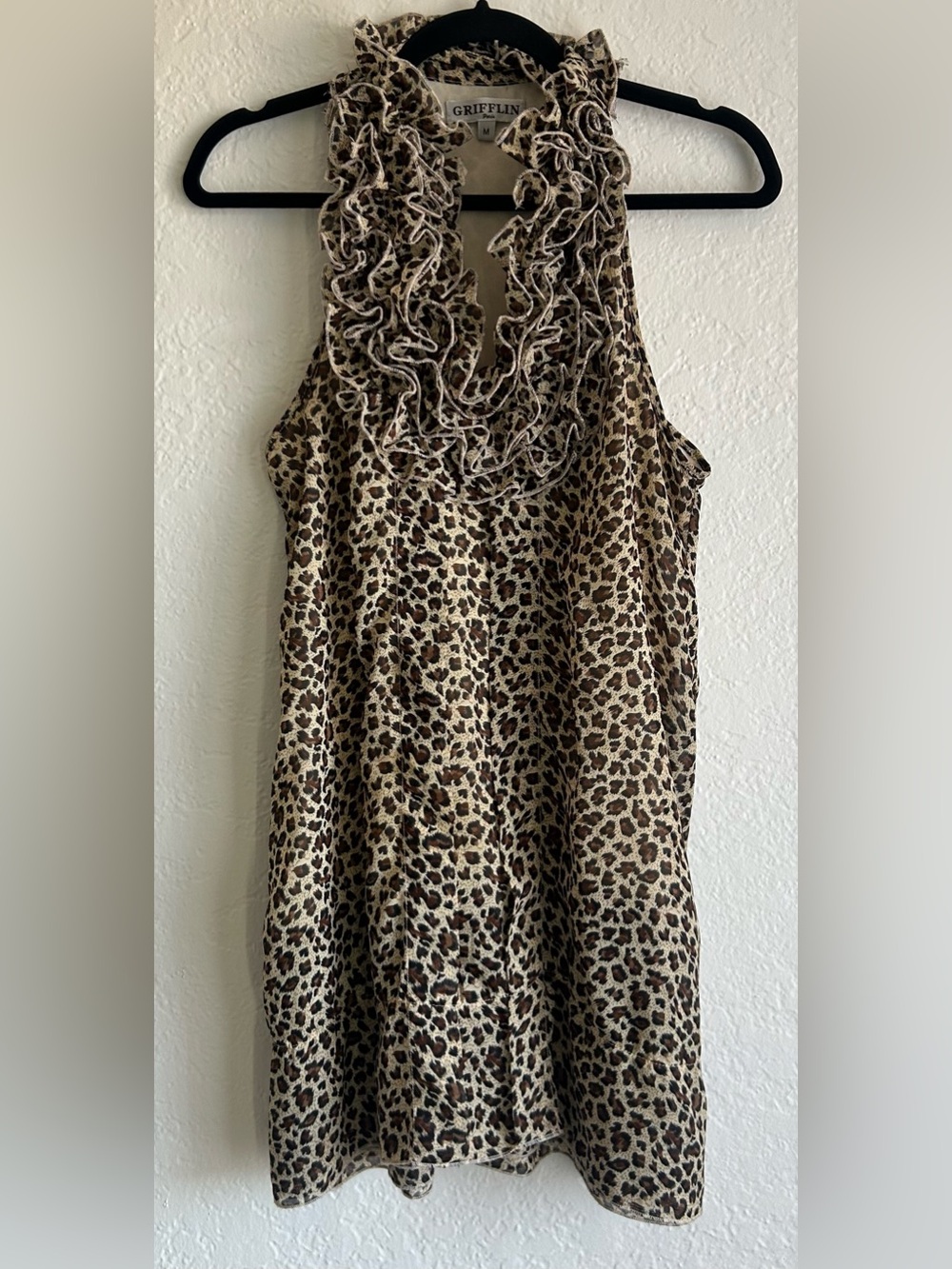 Griffin Paris Leopard Ruffle Neck Mini Dress - Brown/Cream